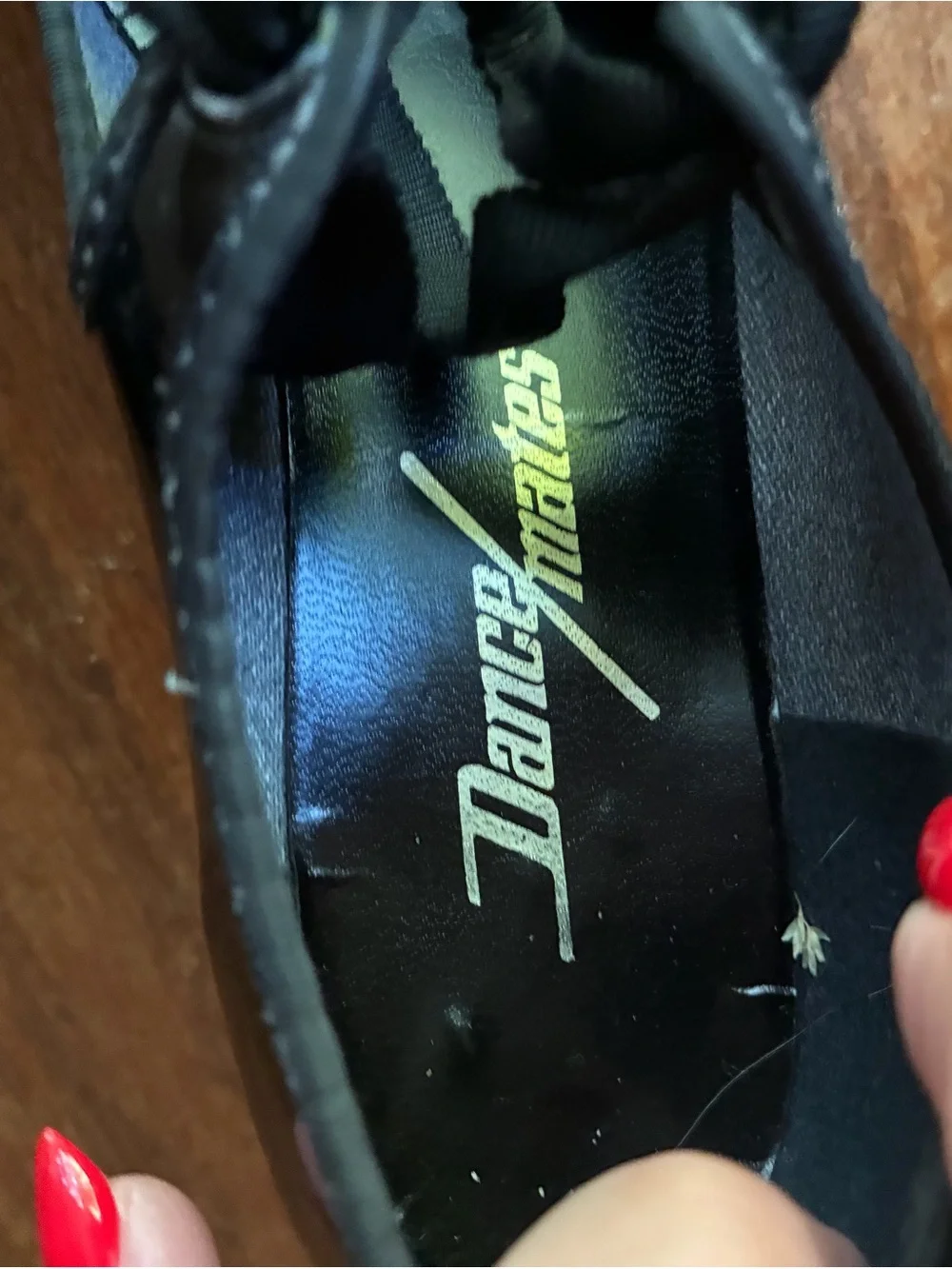 Vintage Dance Mate Kids Black Patent Leather Tap Shoes with Ribbon Laces